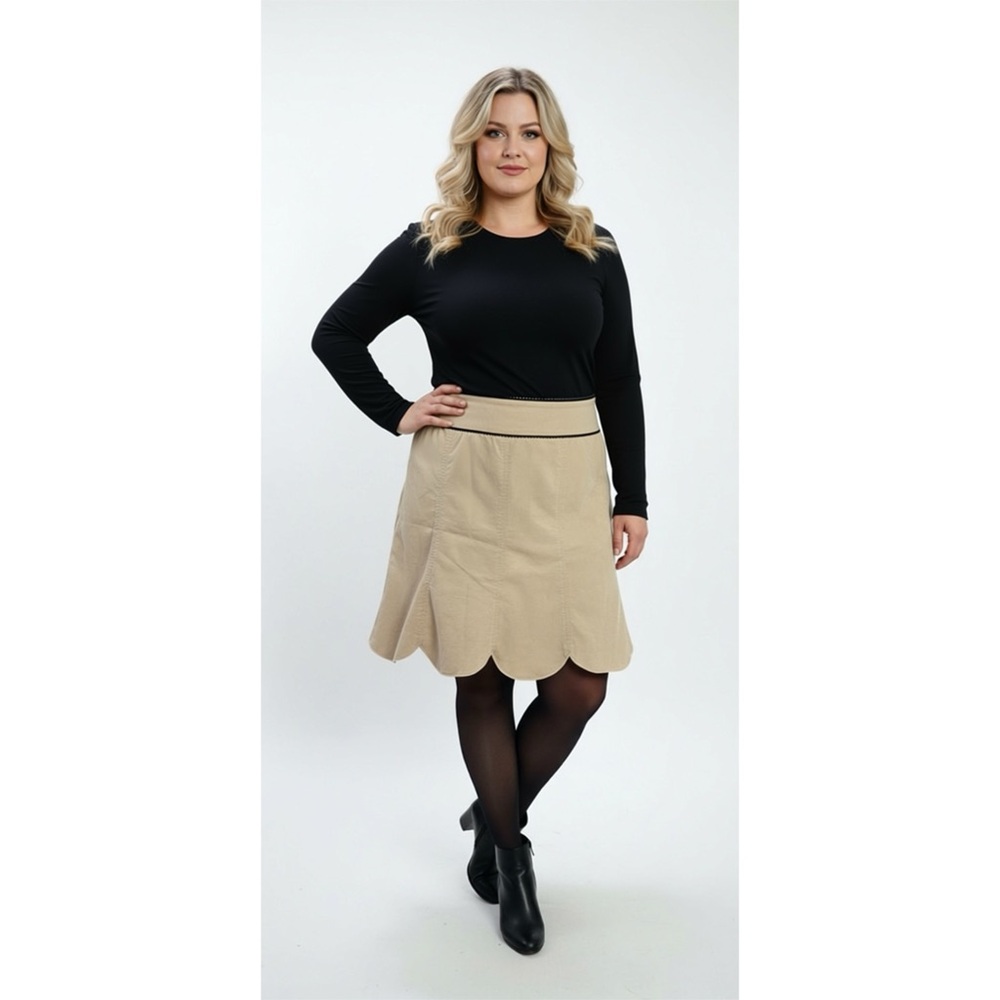 Cream Scalloped Skirt Midi Plus‎ Size Cotton Party Skirt size 16 Bianca Nygard